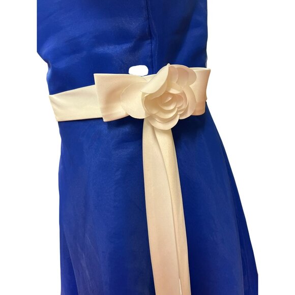 Alfred Angelo Strapless Blue Chiffon A-Line Dress Sash Rose Detail Bridesmaid Pr - Picture 2 of 8